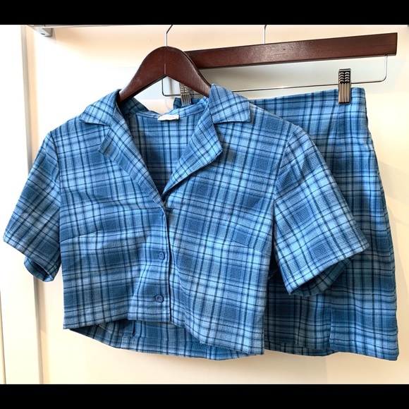 Brandy Melville Dresses & Skirts - BRANDY MELVILLE BLUE PLAID SET (TOP AND SKIRT)